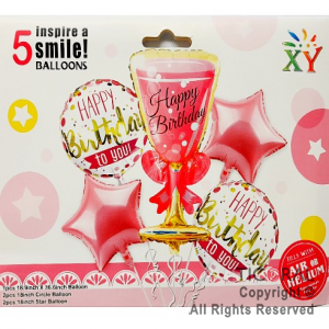 SET DE GLOBOS METALIZADO COPA HAPPY BIRTHDAY 5 UNIDADES X 1